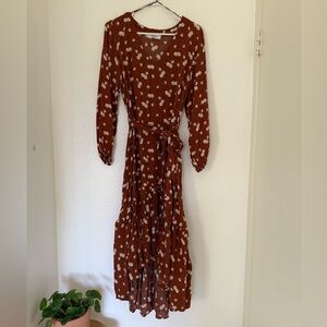 Carly Jean Los Angeles Terracotta Floral Long Sleeve Dress